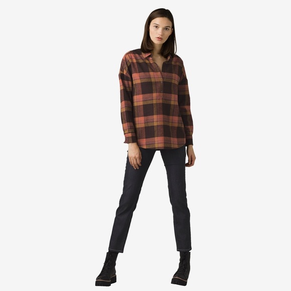 PRANA ‘Dante’ Organic Cotton & Hemp Plaid Flannel Tunic Top Women’s Size Large - Picture 4 of 10